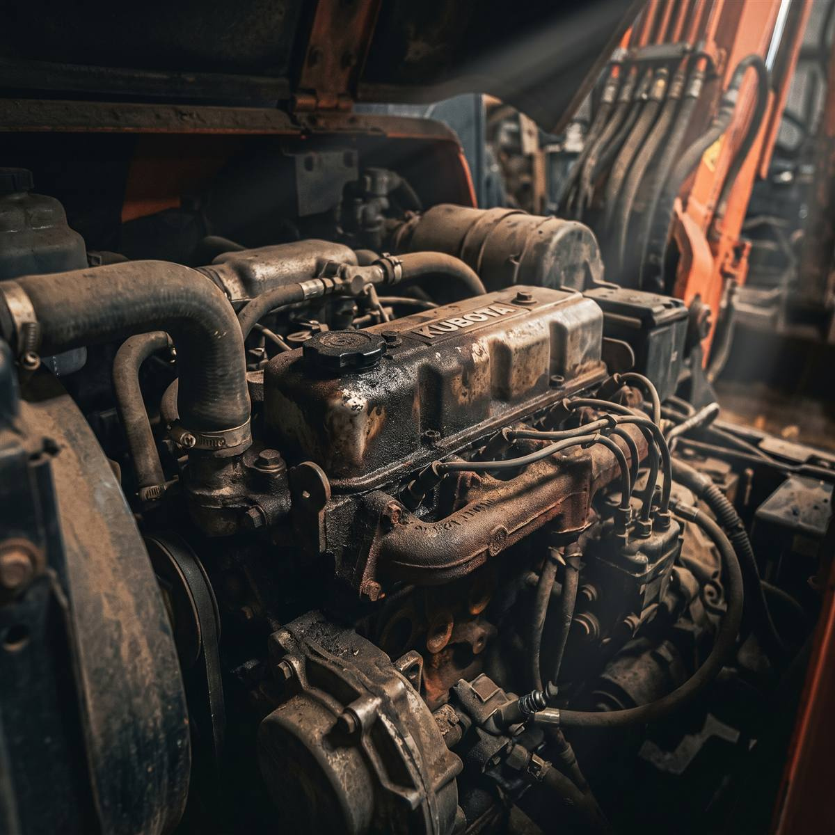 Genuine Kubota multi-cylinder water-cooled diesel engine fitted in a mini excavator engine bay