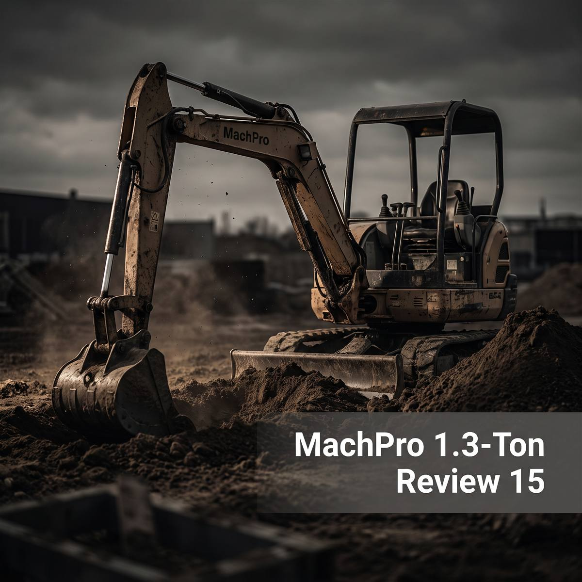 MachPro 1.3 ton mini excavator digging on a construction site under an overcast sky
